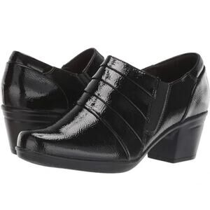 Clarks Womens Emslie Guide Bootie Size 9 Black Patent OrthoLite Comfort Shoes